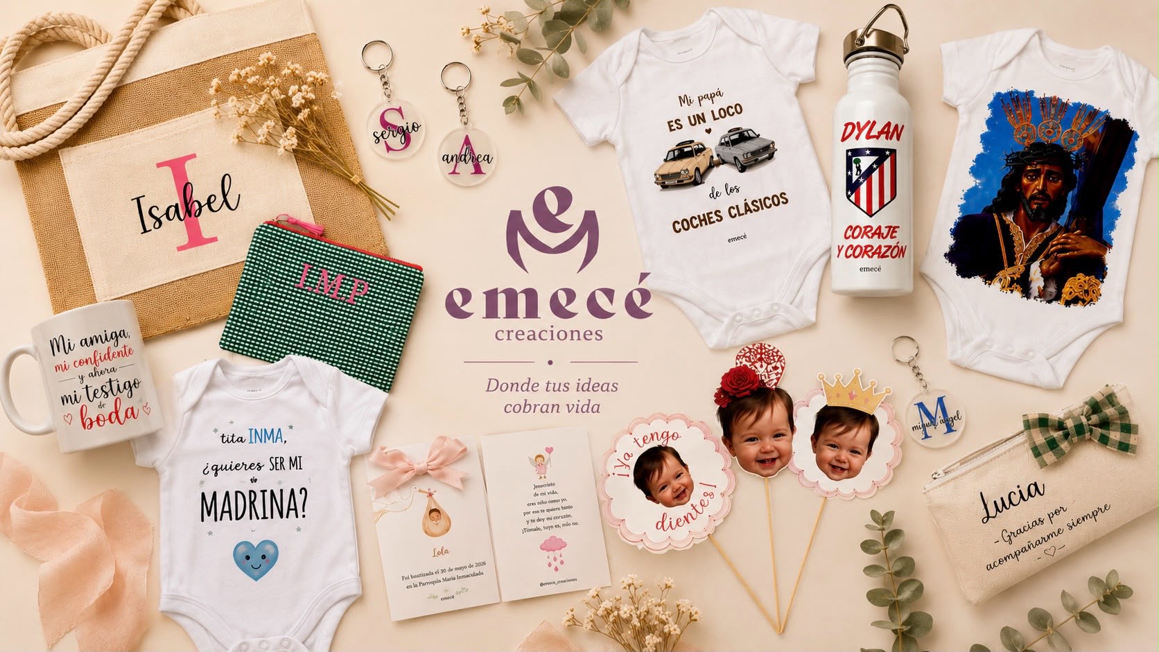 Detalles de decoración artesanal EMECÉ Creaciones para bodas y celebraciones